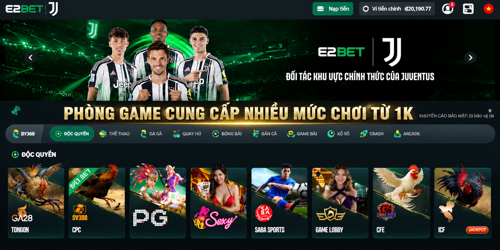 Phòng game cung cấp nhiều mức chơi từ 1K